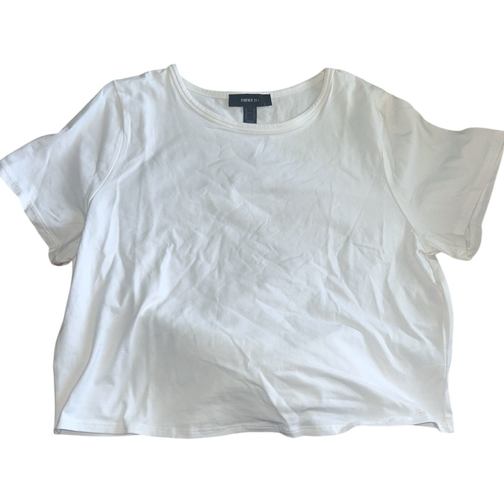 NWT Forever 21 Plus Size Basic Solid White Stretch Knit Crop Baby Tee 3X New